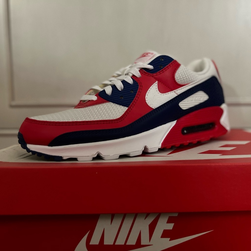 2020 Nike Air Max 90 Leather USA Red/White/Blue (Size 9) | Men